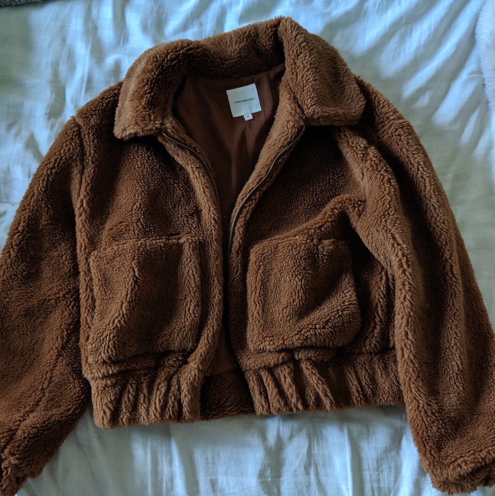Brown Cropped Teddy coat